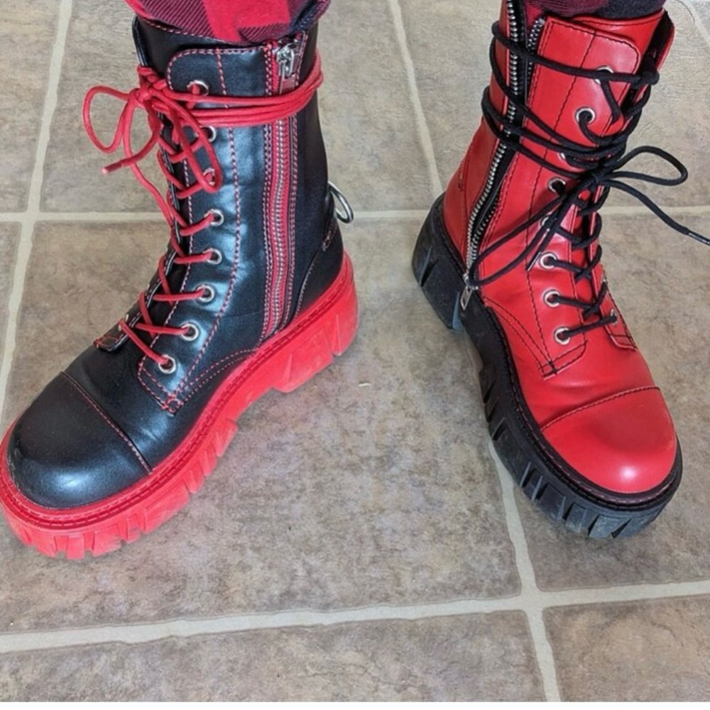 Black and Red Combat Boots